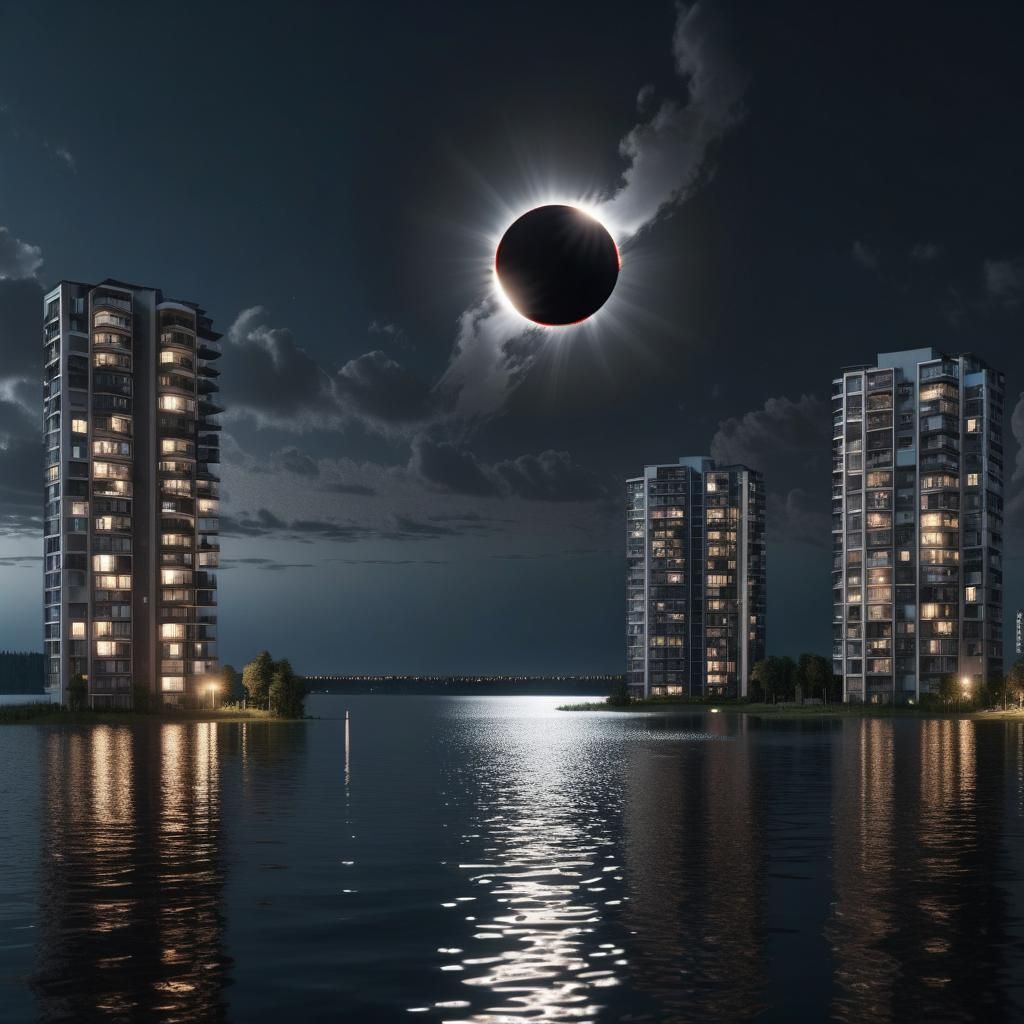 Dramatic Eclipse Over Freshwater Lake, Photorealistic 8K