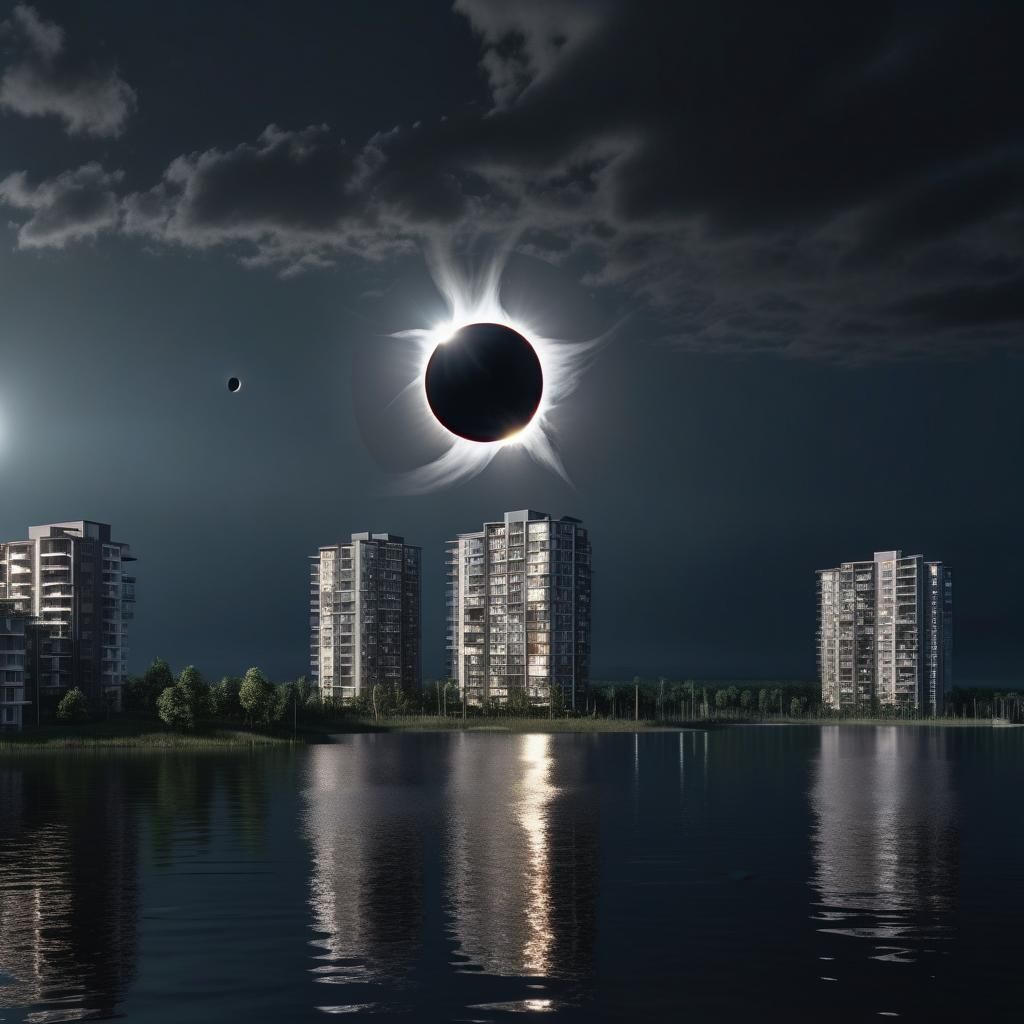 Stunning Lakeside Eclipse in High Resolution