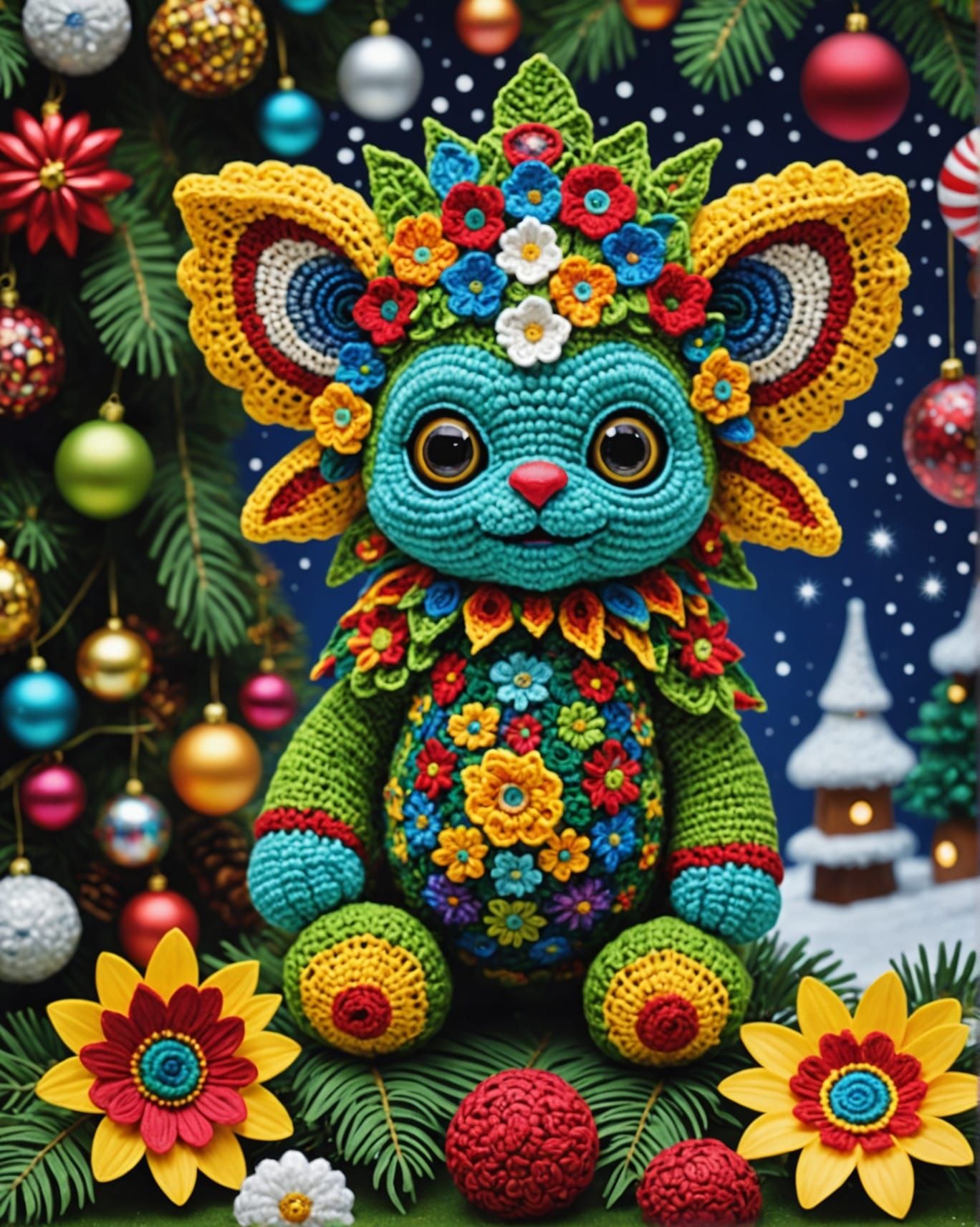 Klimt Crochet Gremlins in Christmas Rainforest
