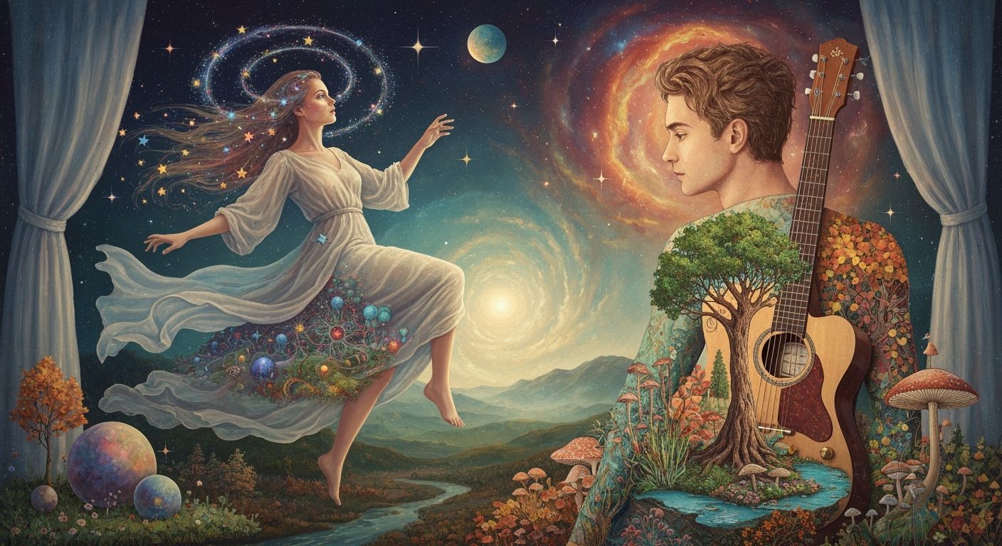 Cosmic Surrealist Painting of Woman in Nebula