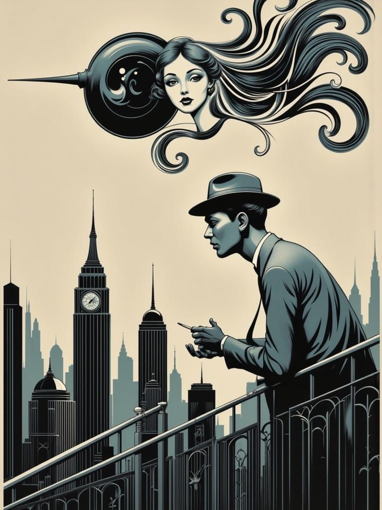 Mysterious Flapper Muse Erupts in Noir-Inspired Surrealism