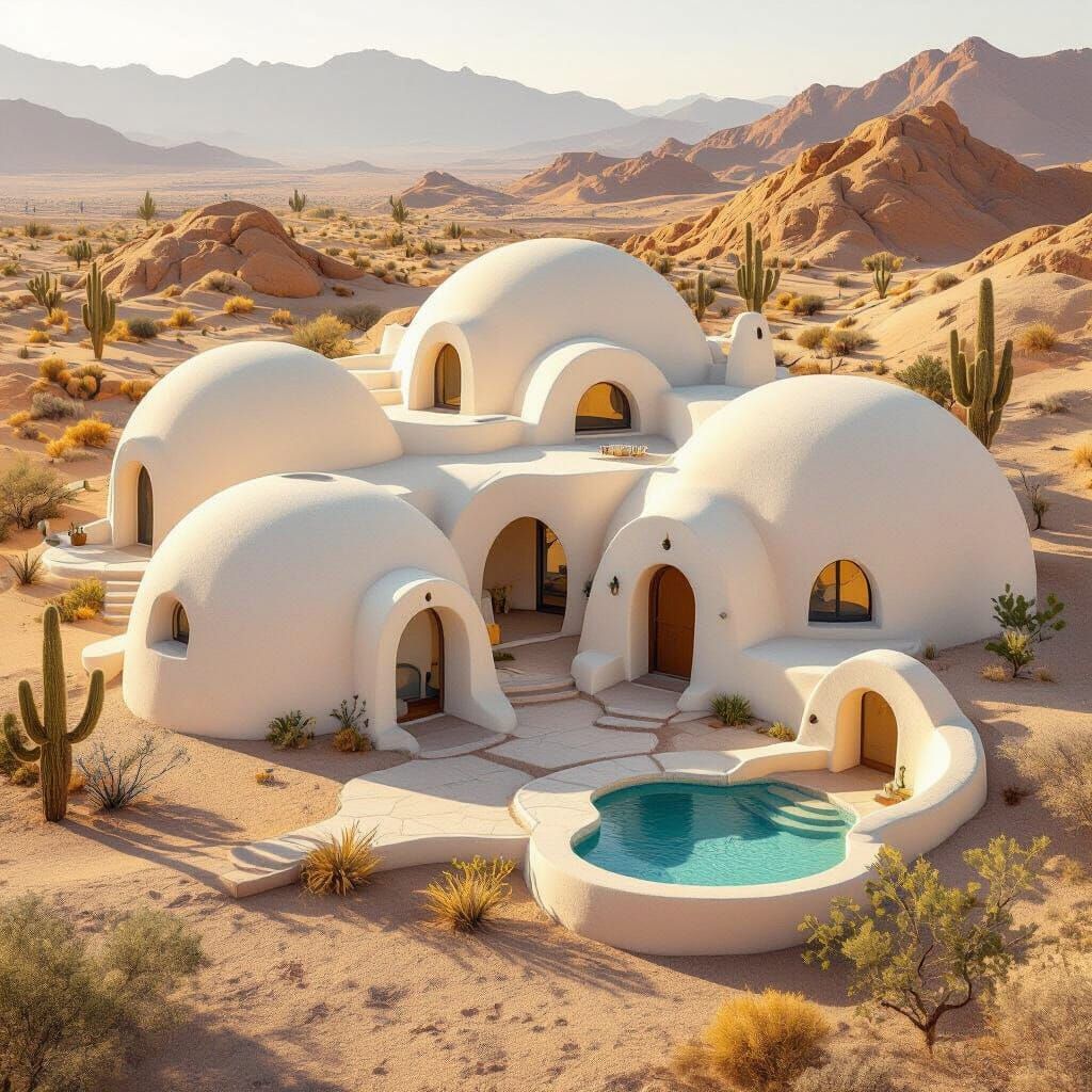 Eco SuperAdobe House in Desert Landscape