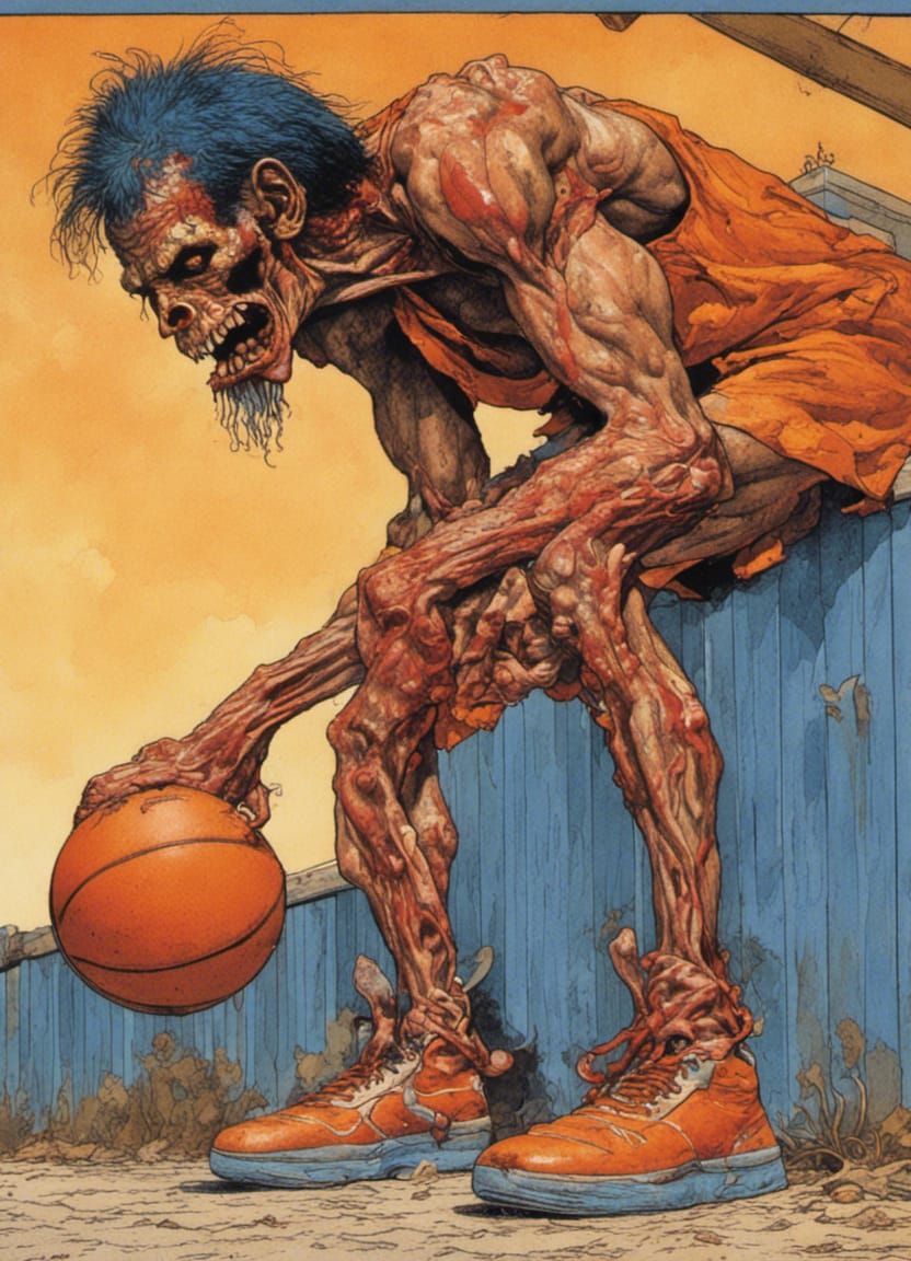 Zombie Basketball Player on Outdoor Court