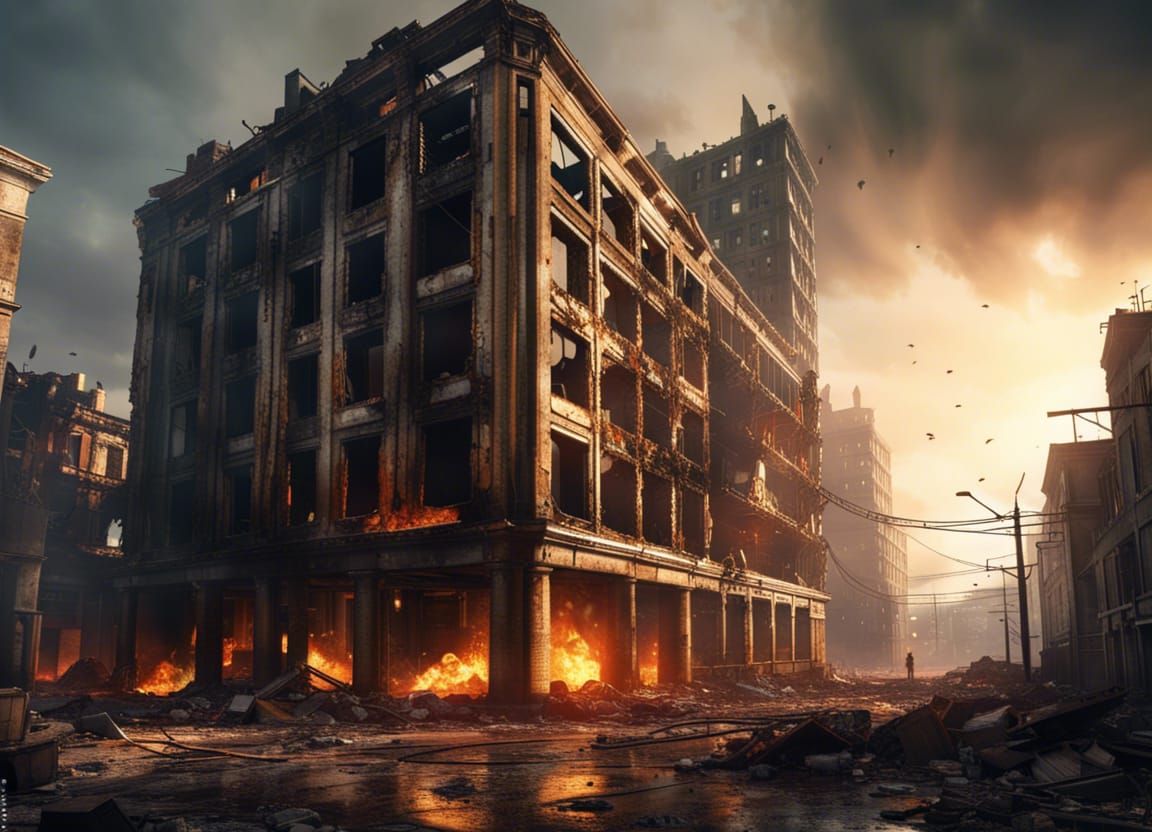 Dystopian Post-Apocalyptic City Ruins in High Resolution