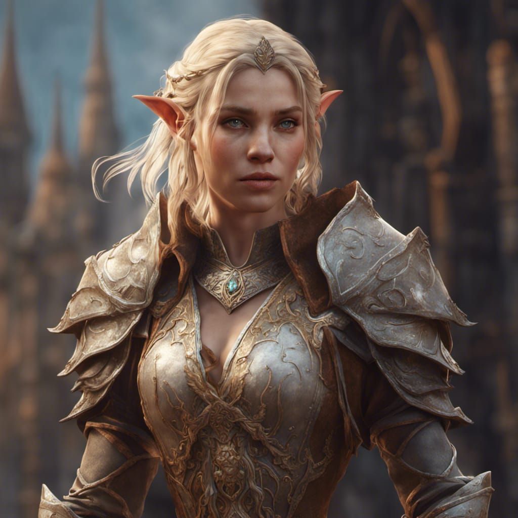 Blonde Half-Elf Cleric in Detailed Matte Painting