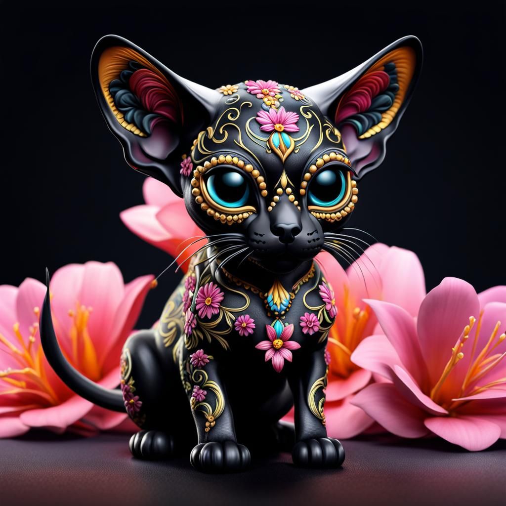Hyperdetailed Chibi Sugar Skull Sphinx Cat
