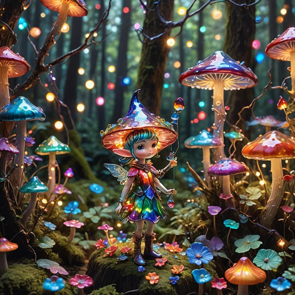 Glass Elf Figurine in Vibrant Forest Art