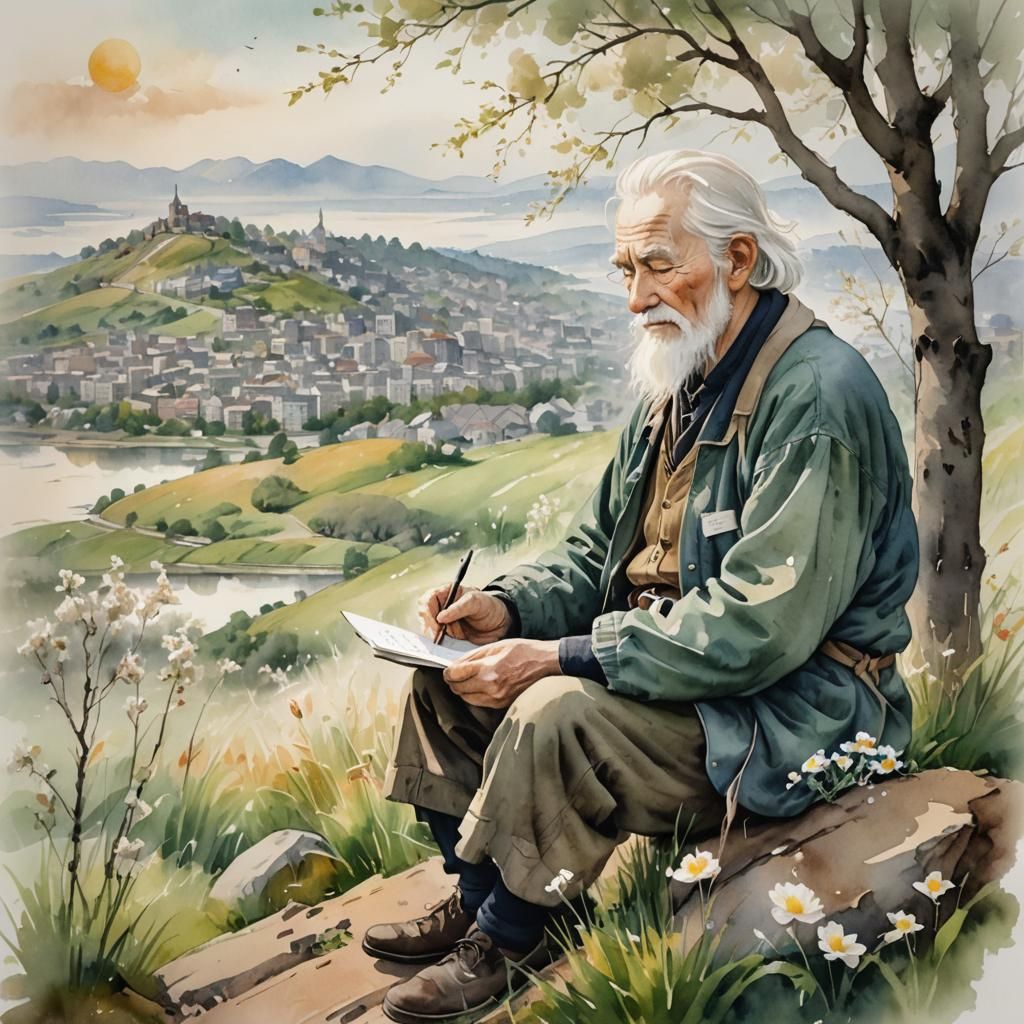 Serene Spring Landscape as Brush Painting