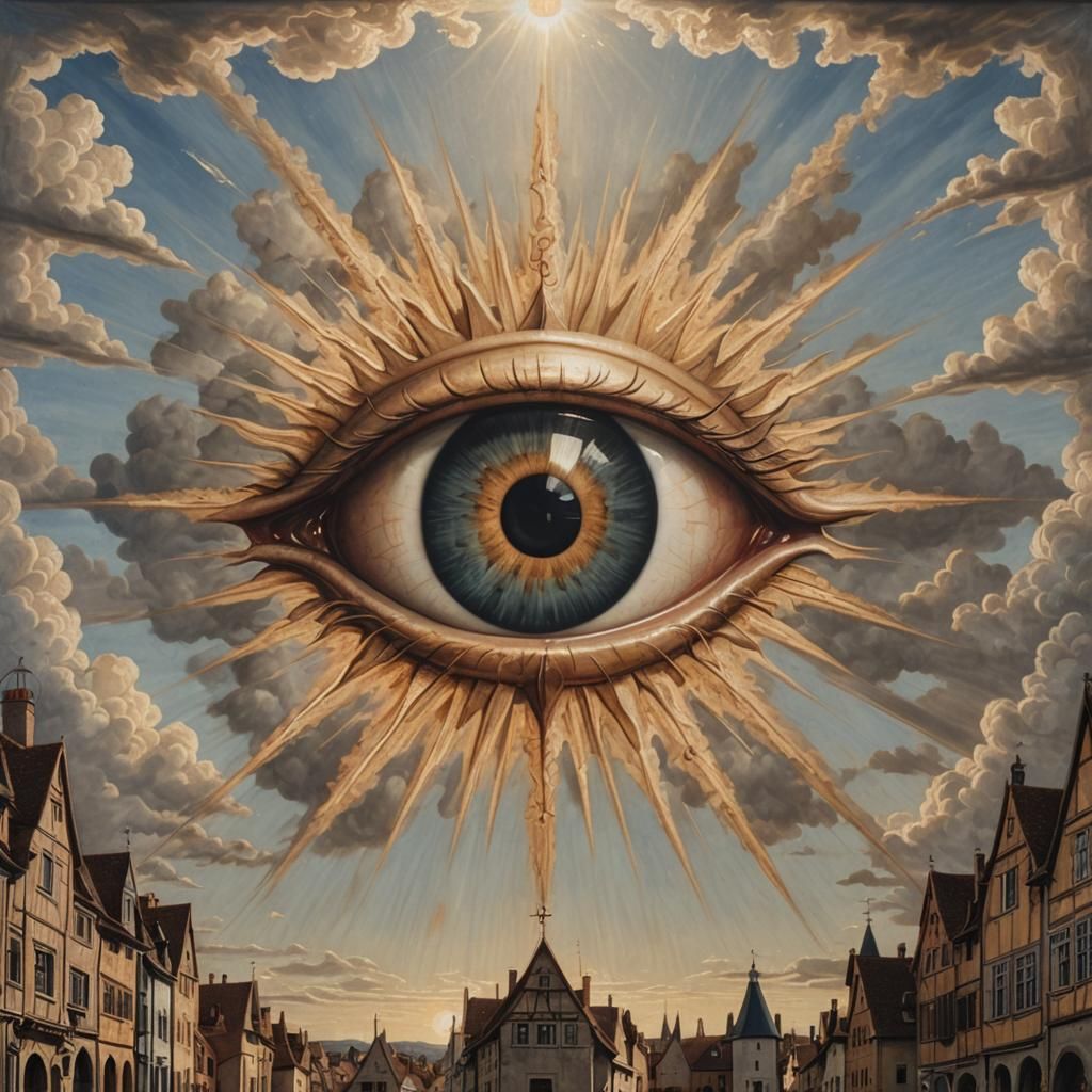 All-Seeing Eye Above Medieval Town in Photorealism