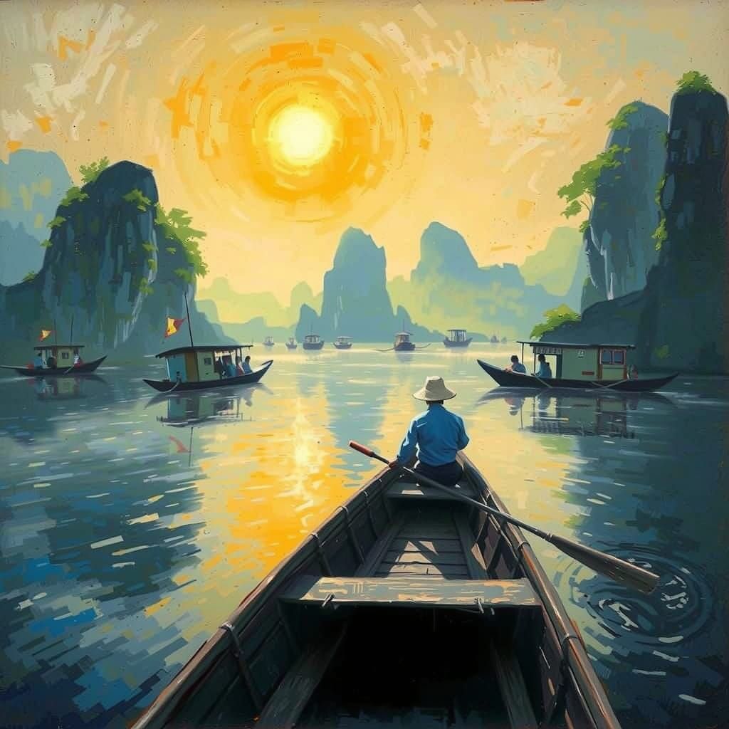 Peaceful Li River Sampan Boat in Golden Light
