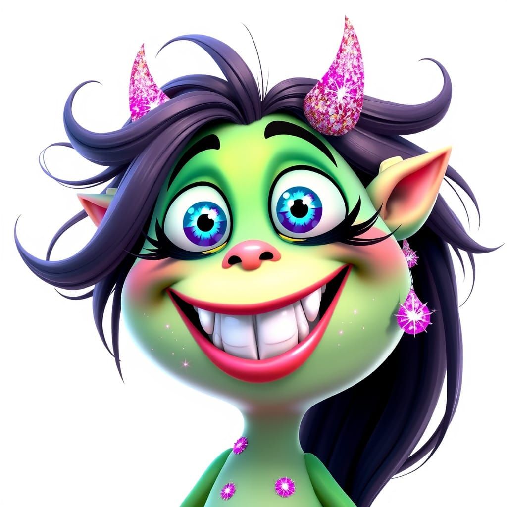 Goofy Female Cartoon Monster in Vibrant 3D Style