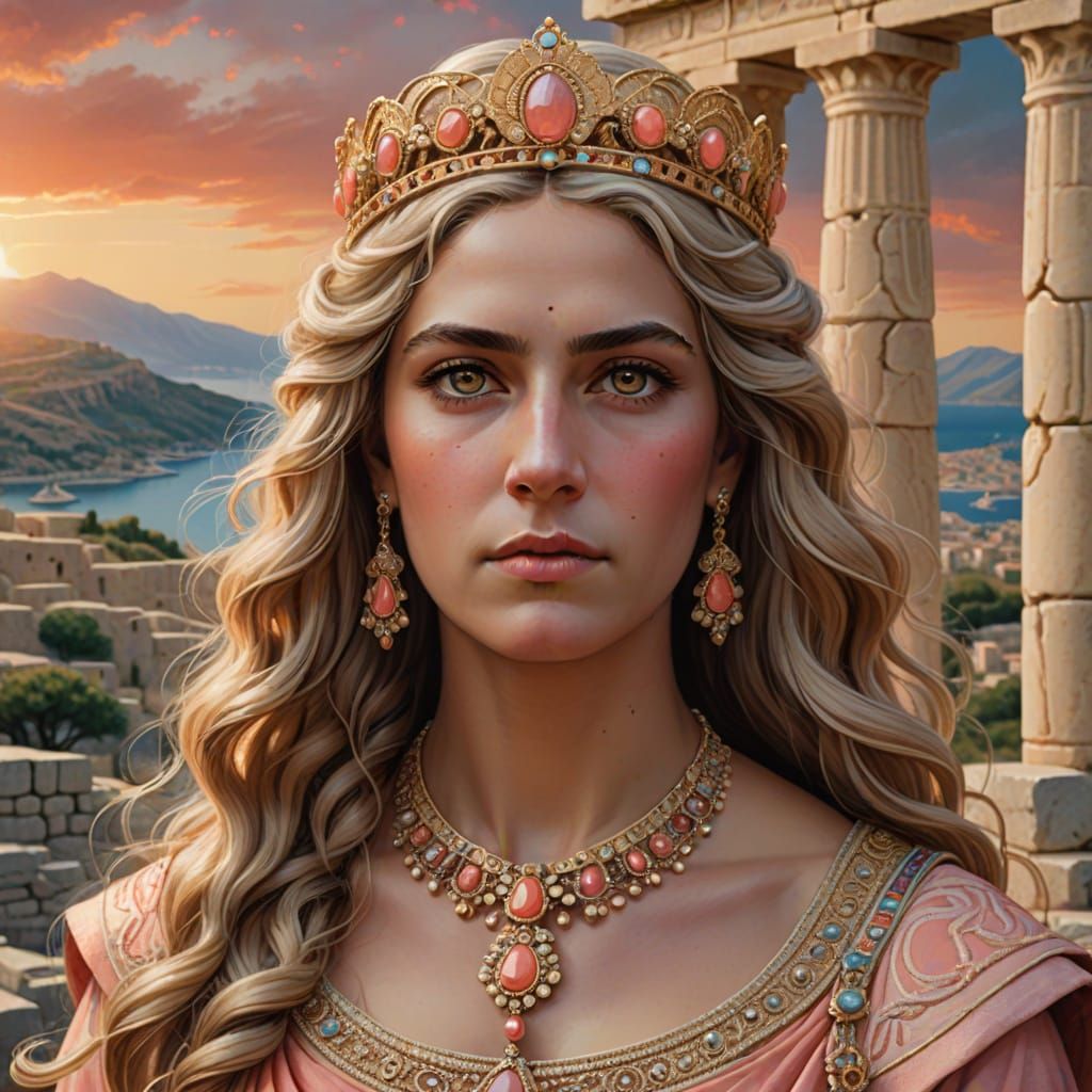 Portrait of Queen Antigone with Coral Jewelry