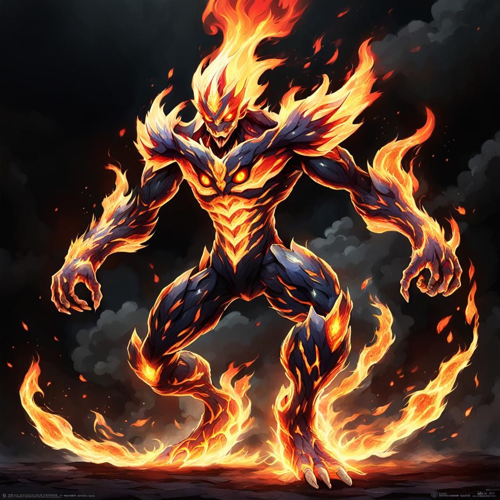Menacing Fire Elemental in Anime Style