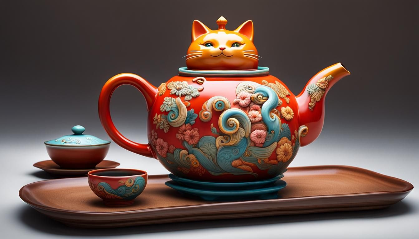Whimsical Ceramic Art Teapot in a Dreamy Tea Ceremony