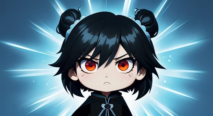 Chibi Character in Black: Anime Cel-Shaded Art