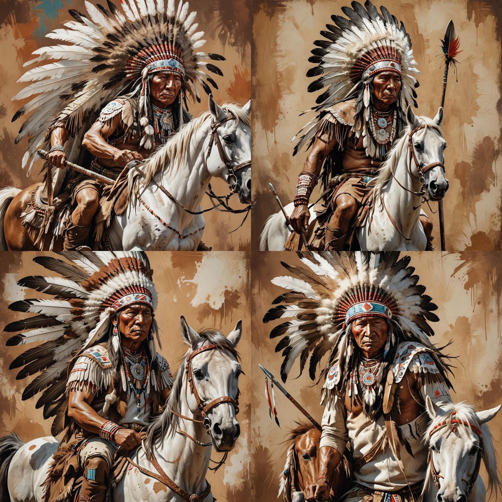 Native American Chief on Pony, Hyperrealistic Art