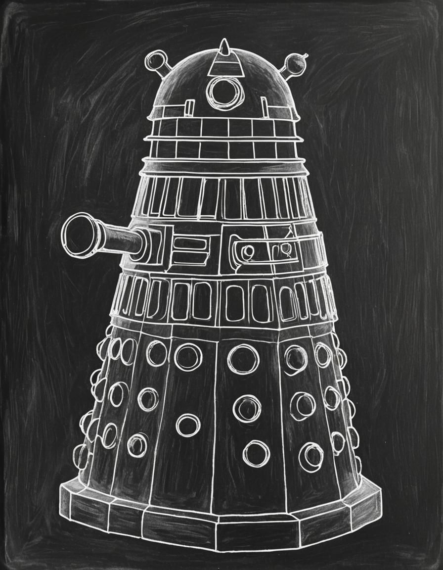 Dalek Silhouette Chalk Drawing on Blackboard