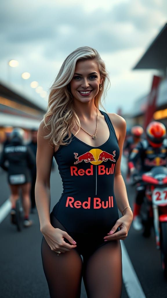 Glamorous Woman on Race Grid in Hyper-Detailed Photo