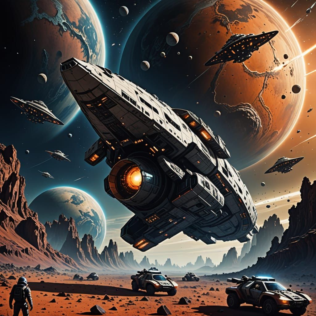 Gigantic Spacecraft Flee Dying Planet