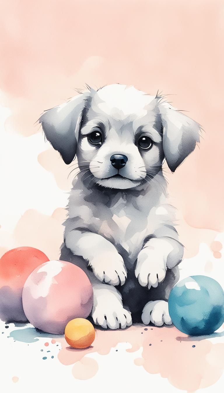 Minimalist Ink Painting of a Smirking Puppy