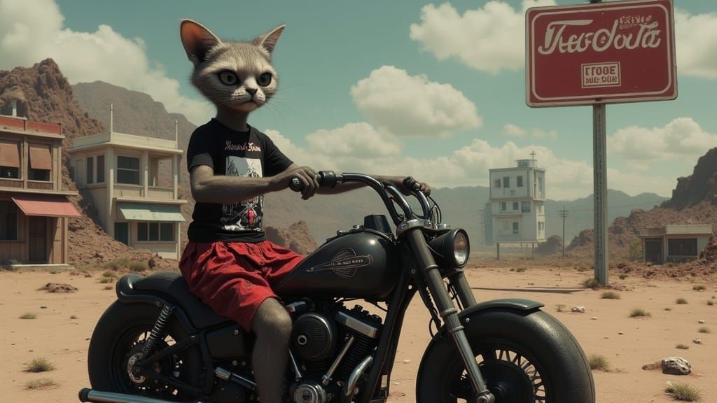 In a dystopian, Martian landscape, a deformed Humanoid Ragdo...