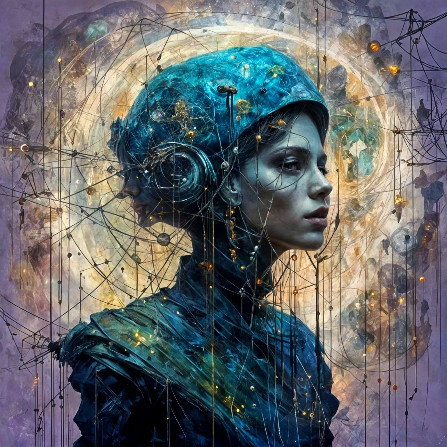 Girls in Blue, Green, Purple with Geometric Patterns