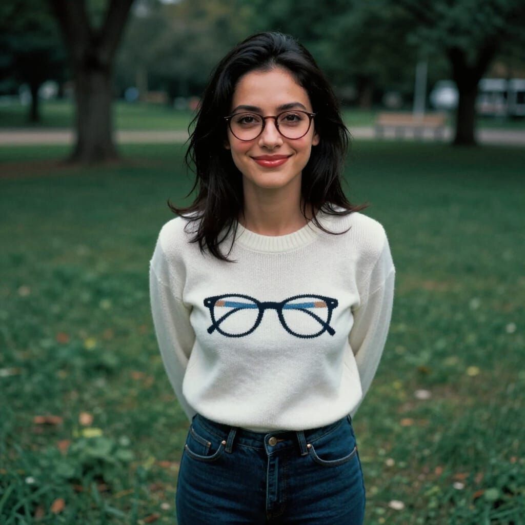 Woman in Park with Glasses and White Sweater