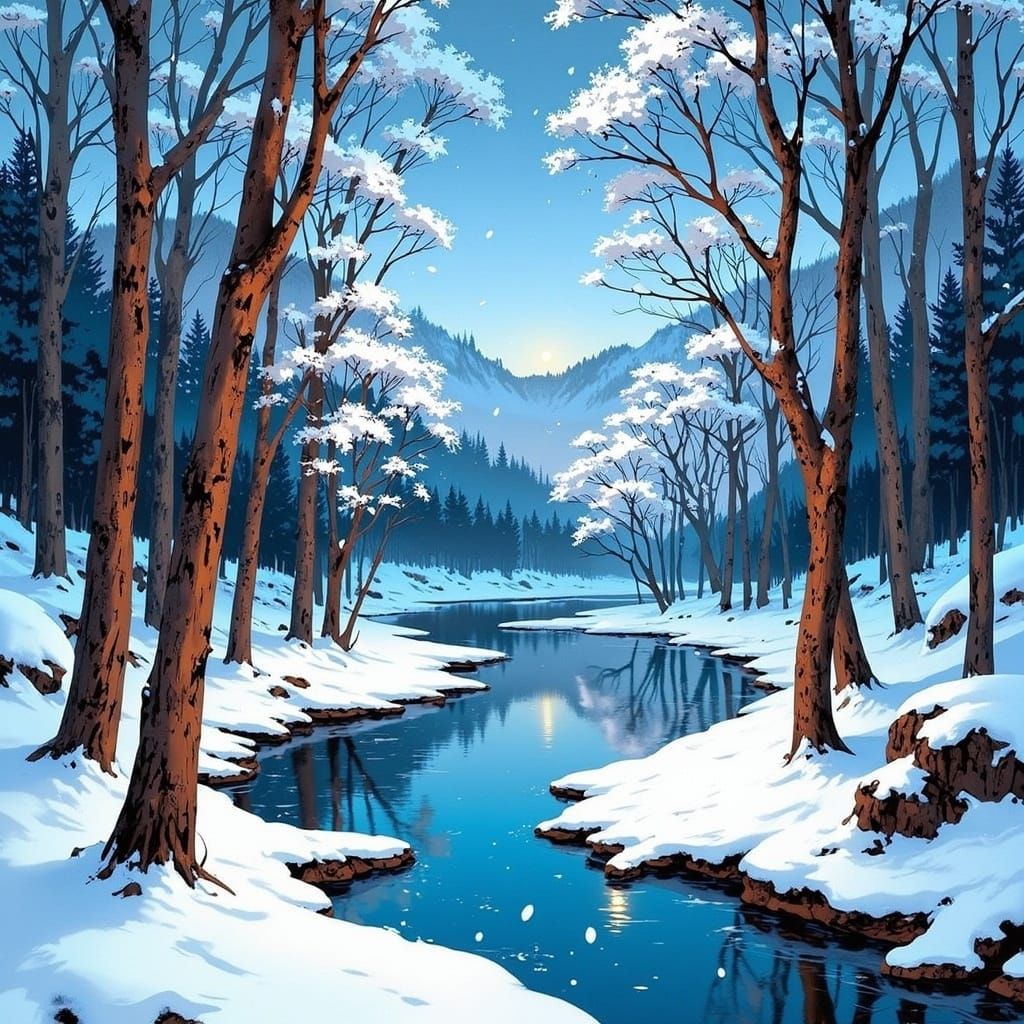 Ethereal Winter Landscape in Vibrant Watercolor