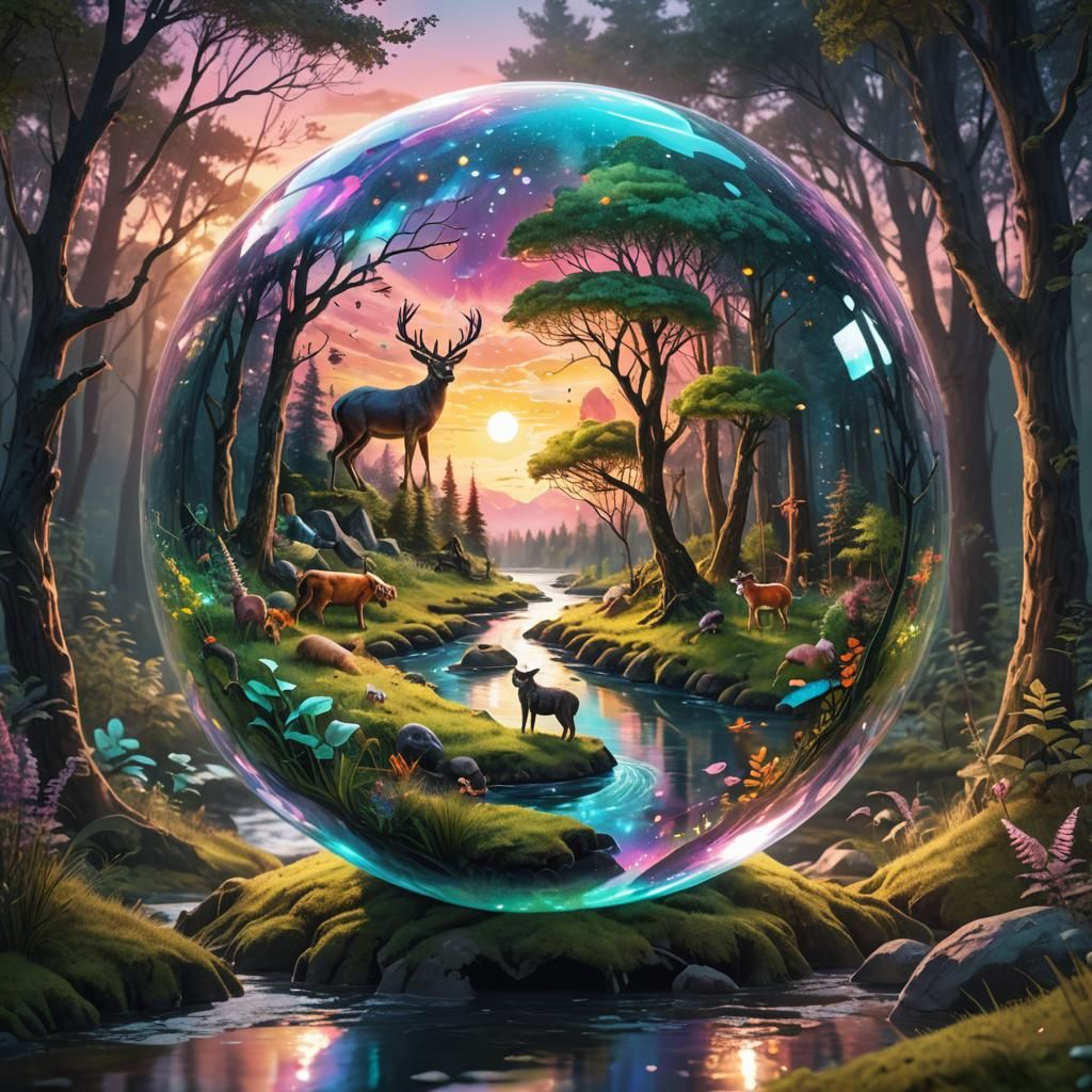 Forest Ecosystem Inside Sphere: Cosmic Holographic Illustrat...