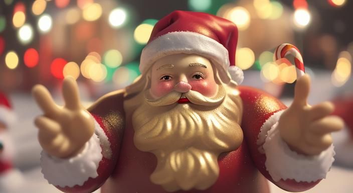 Hyperrealistic Toy Santa in Holiday Lights