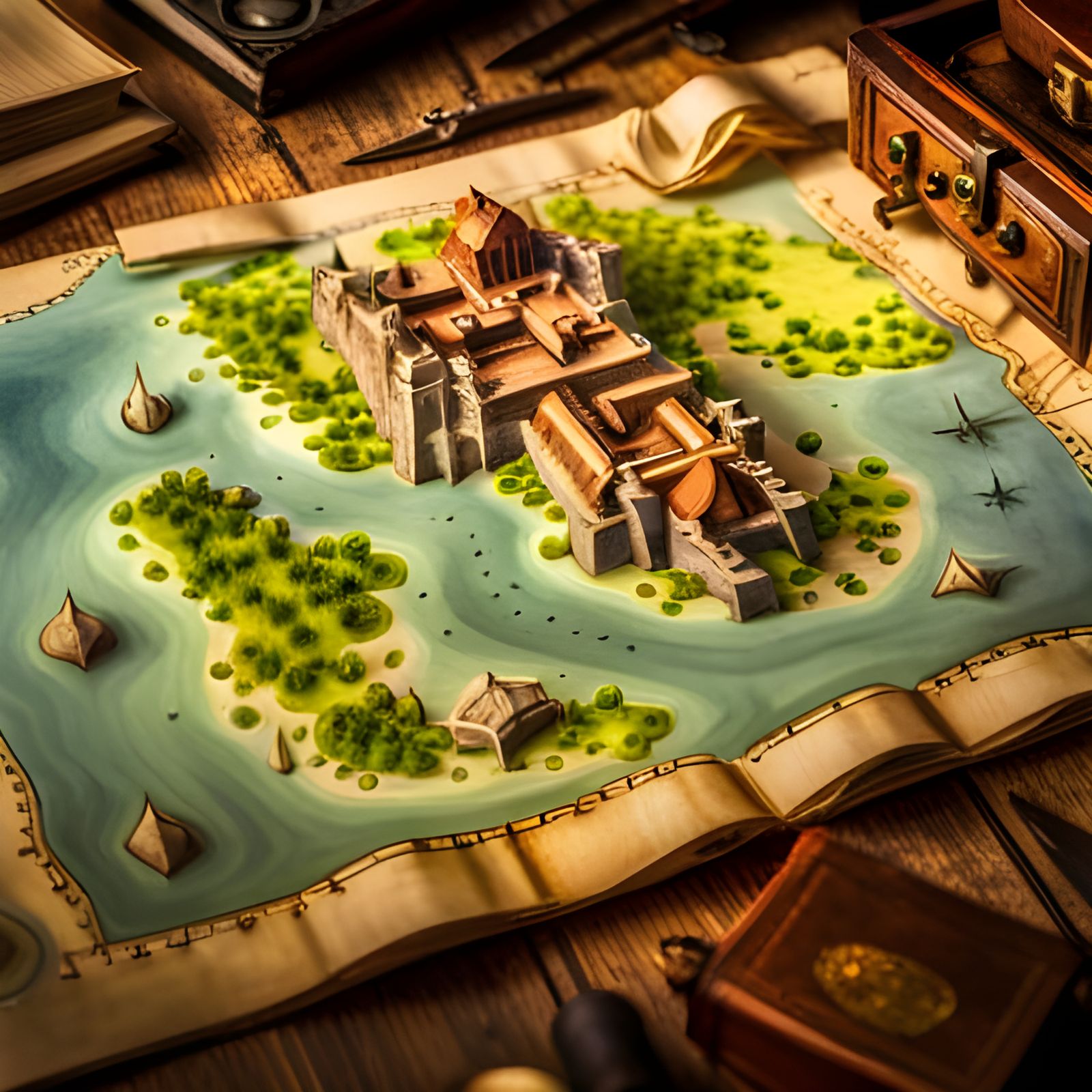 Medieval Fantasy Map of Atlantis on Parchment