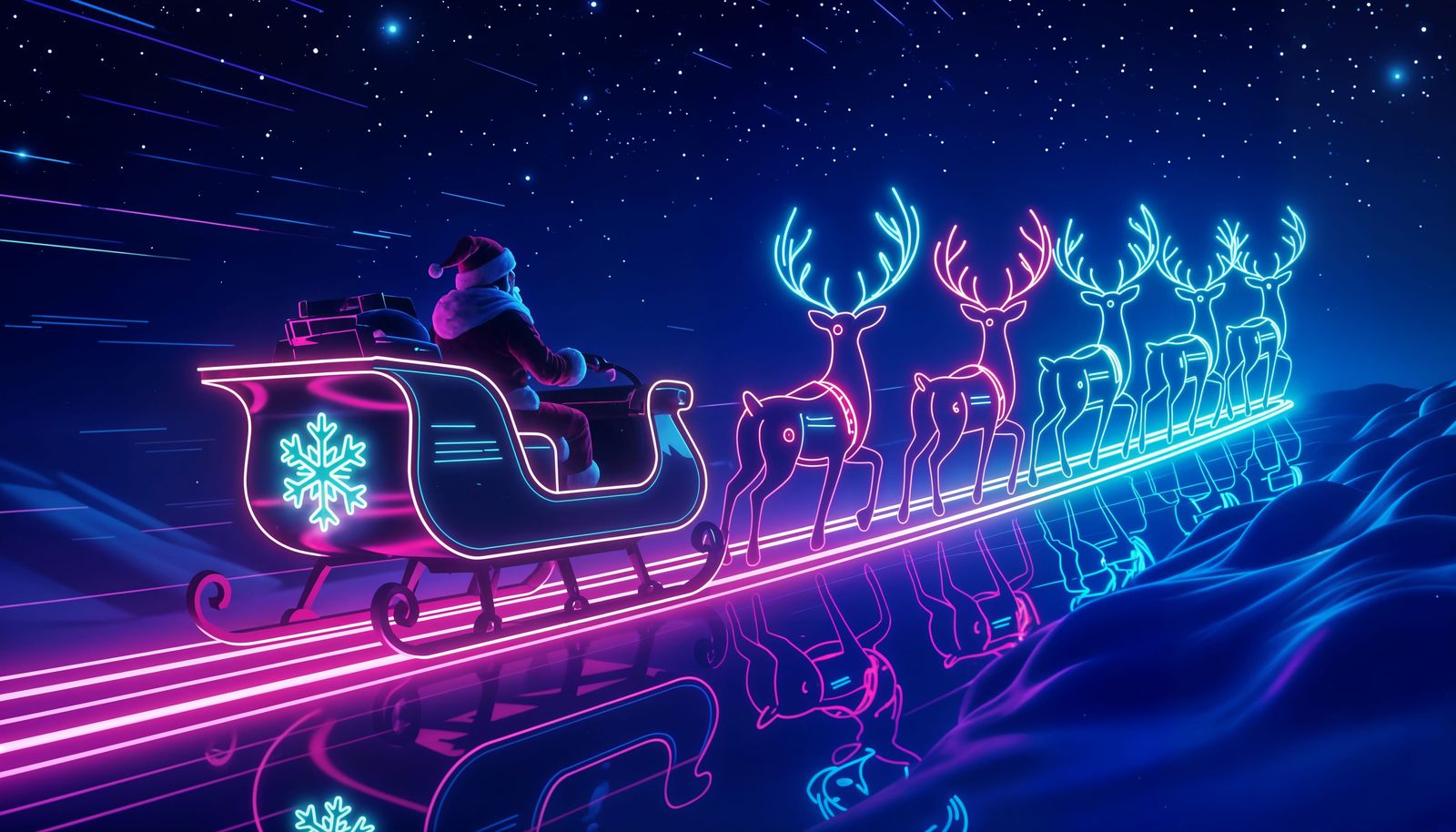 Retro-Futuristic Santa Soars Through Cosmic Synthwave Night