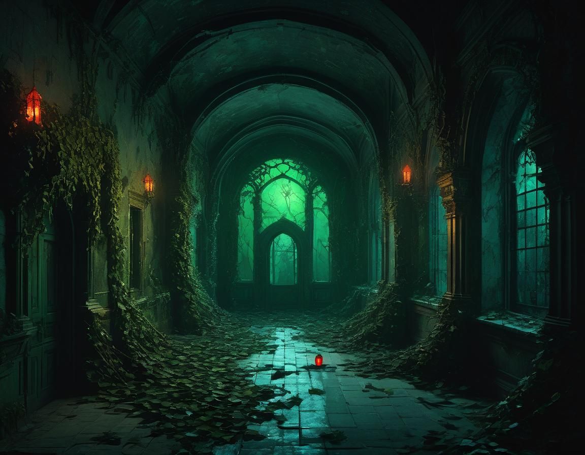 Haunted Castle with Ghostly Figures in Dark Fantasy Style
