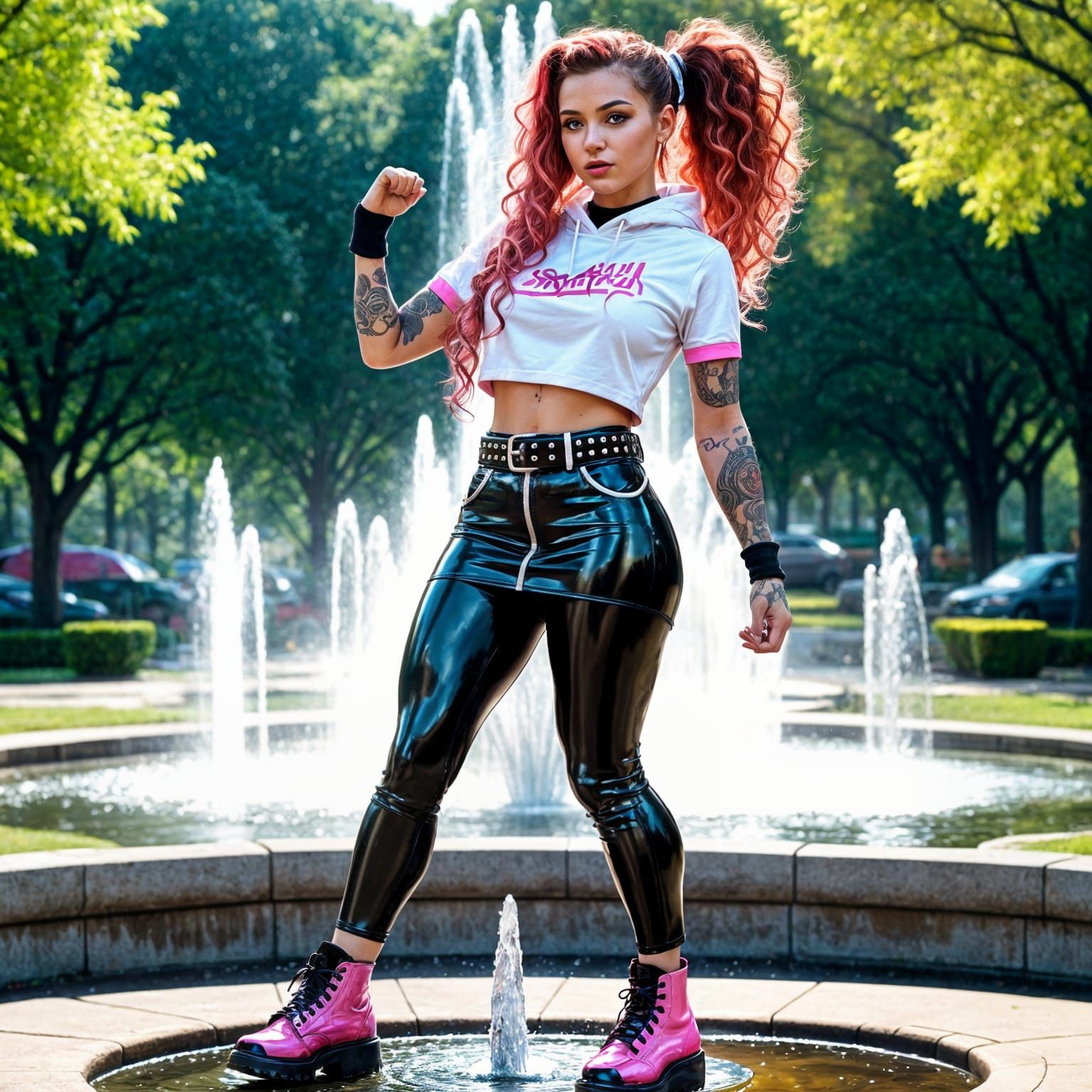 Fit Female Powerhouse in Vibrant Latex Outfit