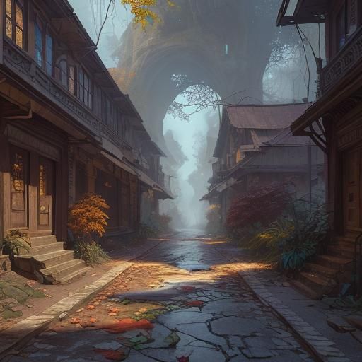 Leaf-Covered Streets of a Forgotten City: Fantasy Art