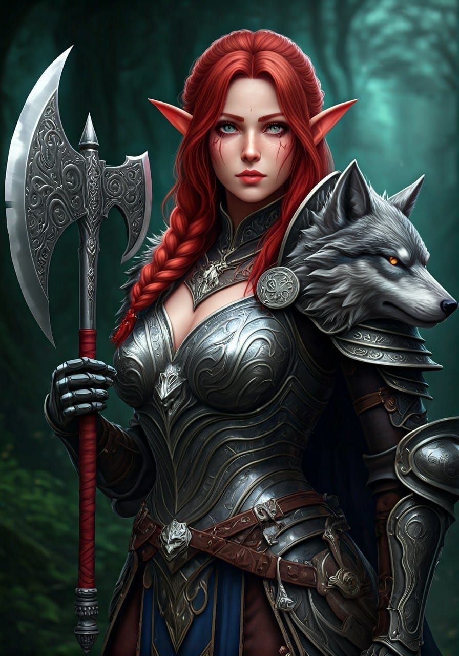Elven Wolfguard in Majestic Anime Style