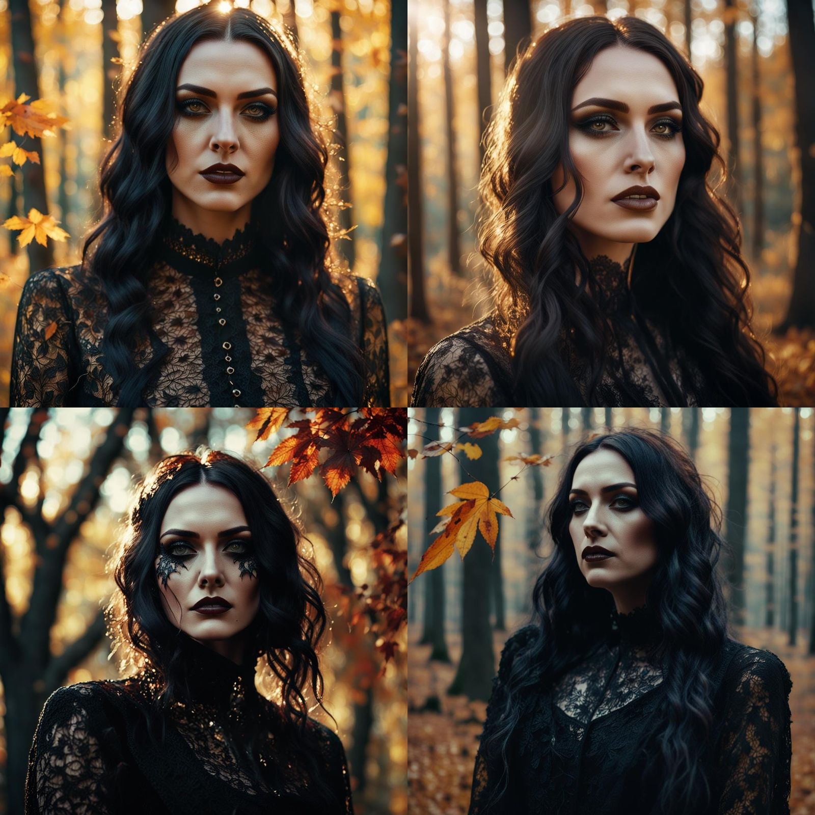 Brunette in Goth Fashion, Autumn Forest Backdrop