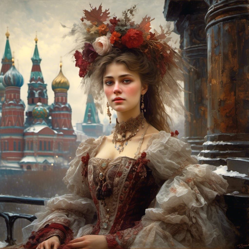 Elegant Russian Woman in 1880s Style