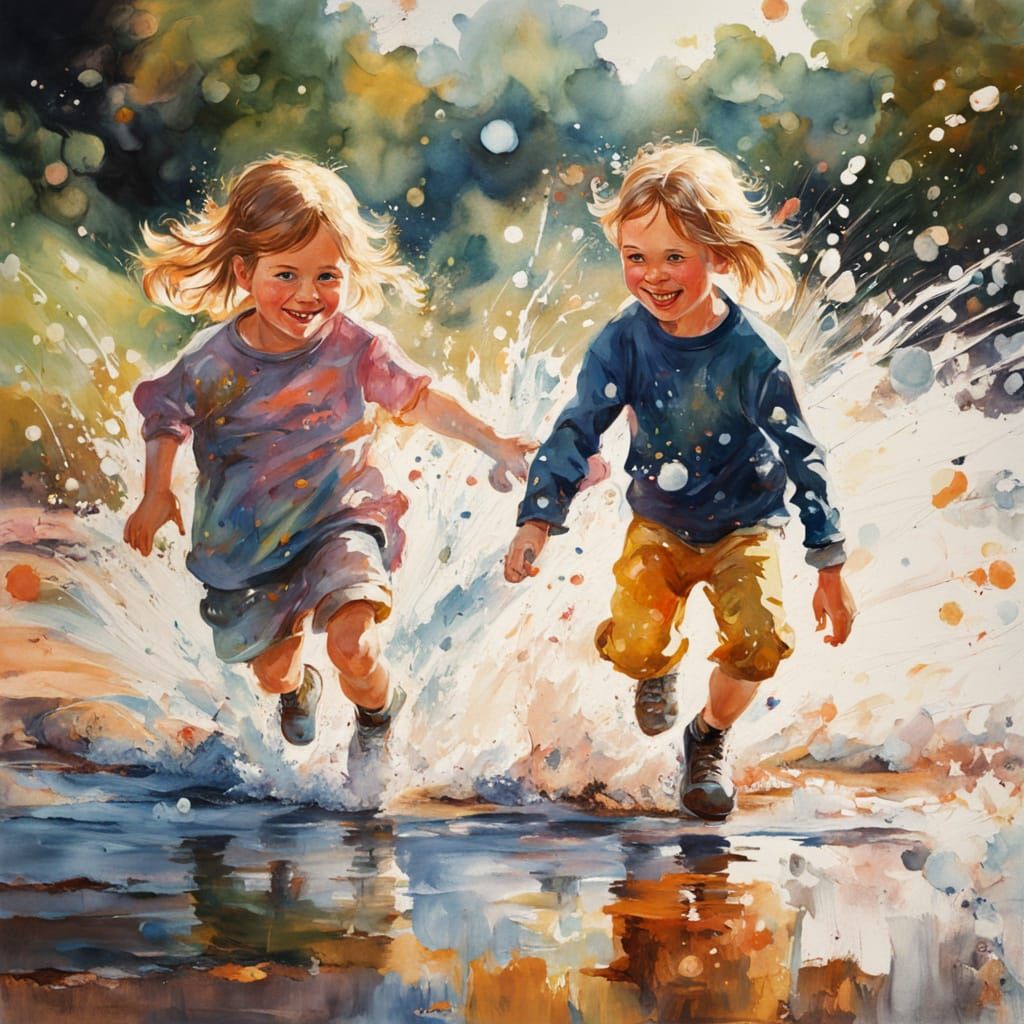 Vibrant Children's Watercolor Portraits in Impasto Style