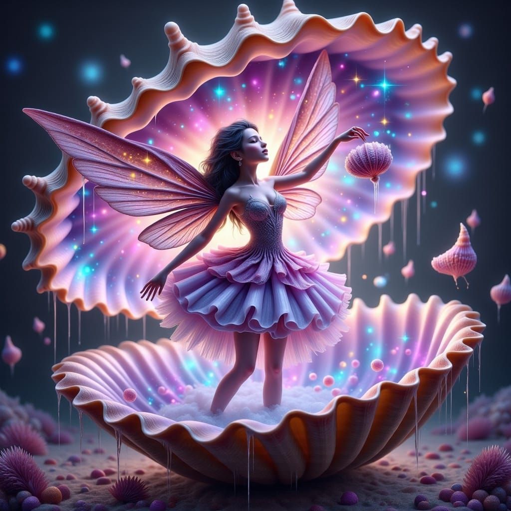 Enchanted Seashell Fairy in Iridescent Purple