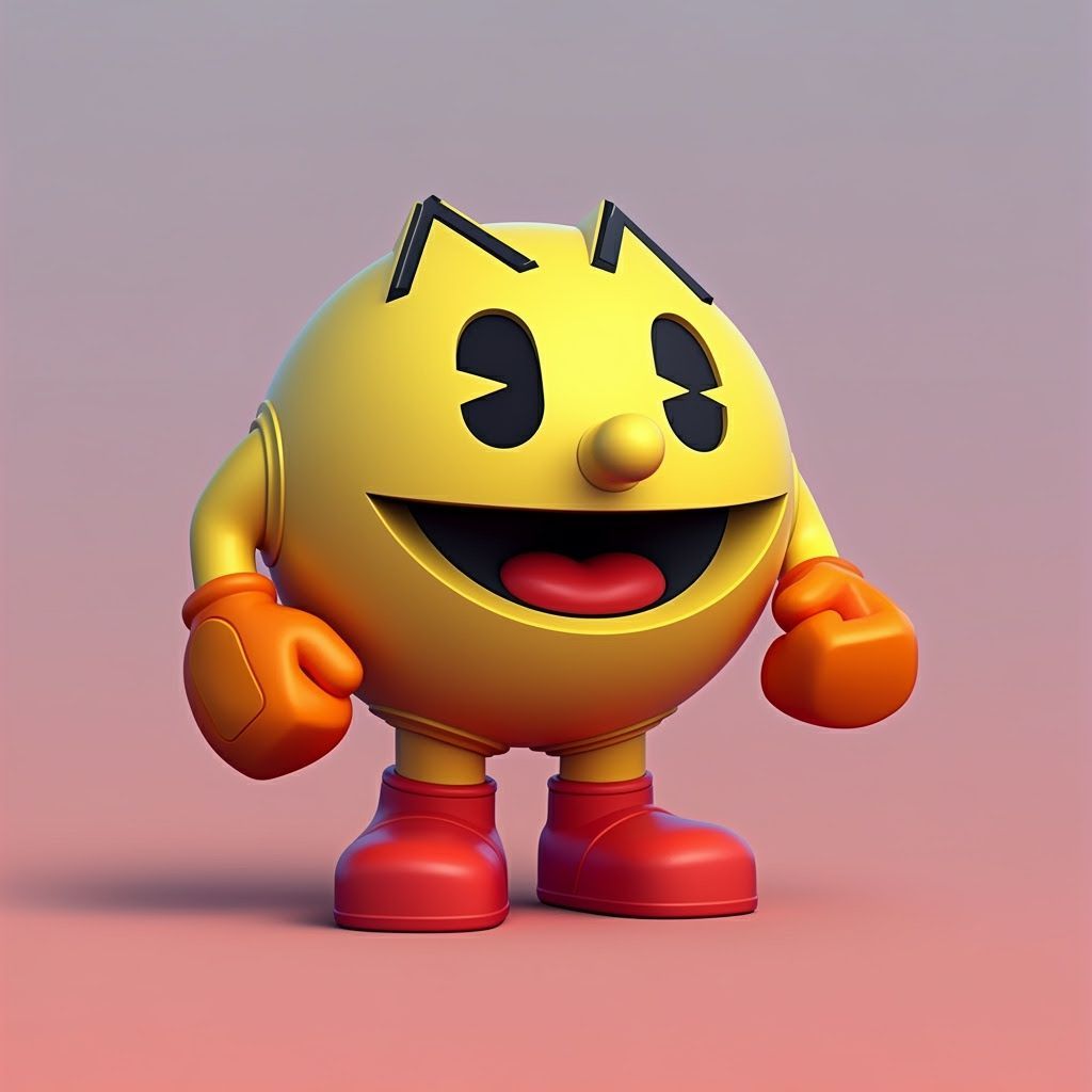 Cute Pac-Man Style Figurine on Gradient Background