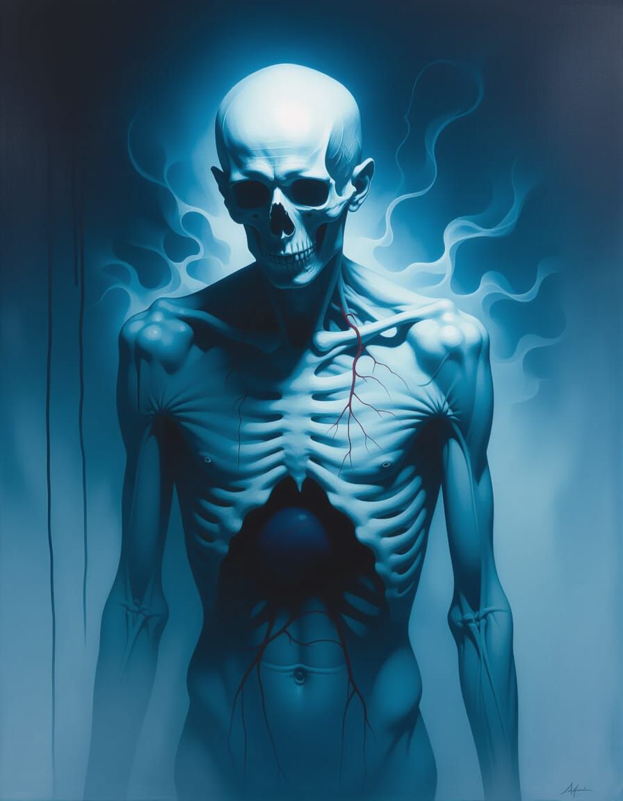 Spectral Figure of Ischemia in Surrealist Oil Painting