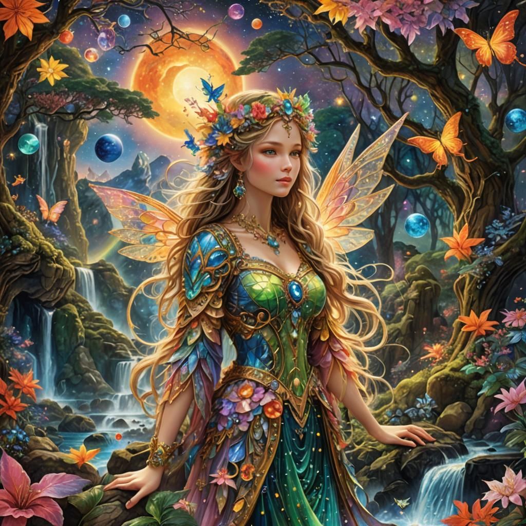 Fantasy Fairy in a Maximalist Digital Painting