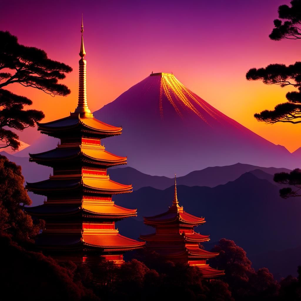 Temples Atop Golden Summit Spire