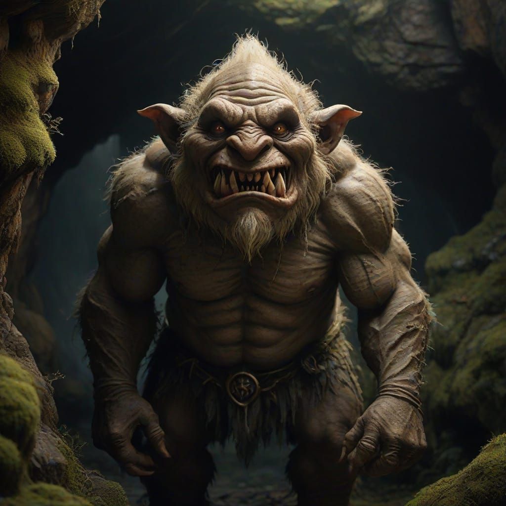 Fantasy Troll in Dark Cave: Gothic Art