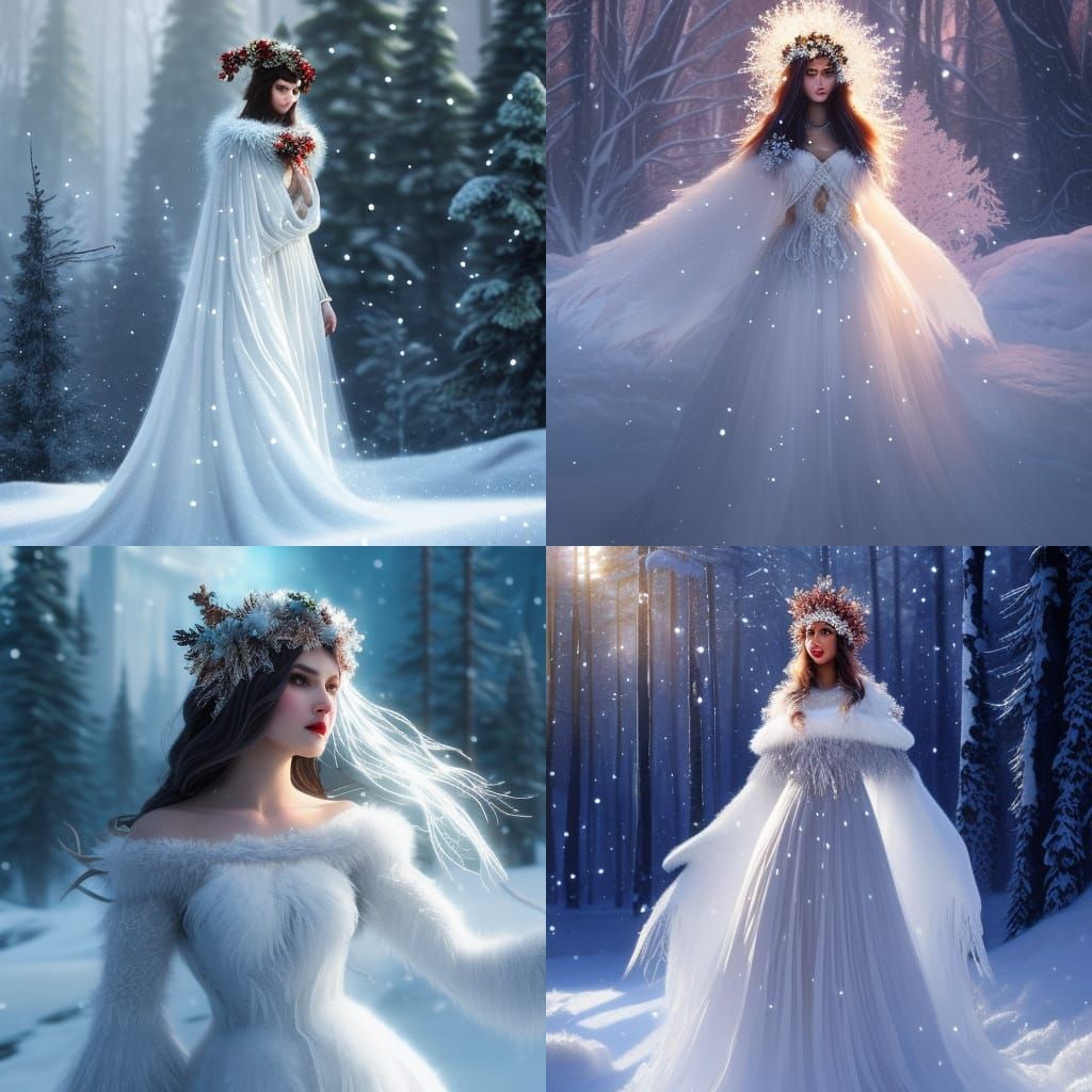 Ethereal Winter Goddess in Art Nouveau Style