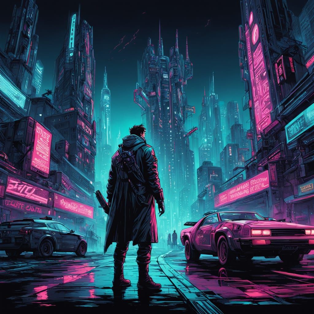 Dystopian Cyberpunk Hero Rises Against Robot Oppressor in Ne...