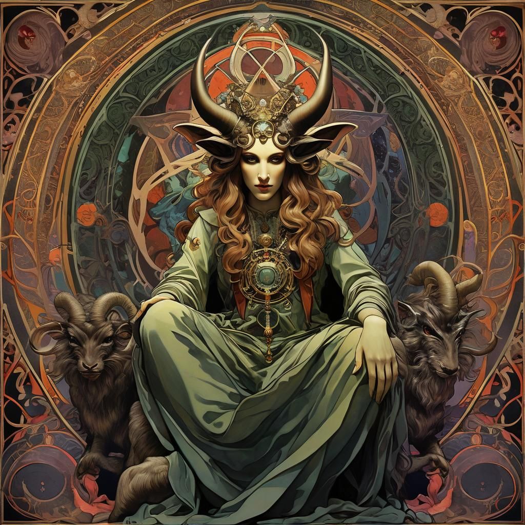 Psychedelic Baphomet in Art Nouveau Style