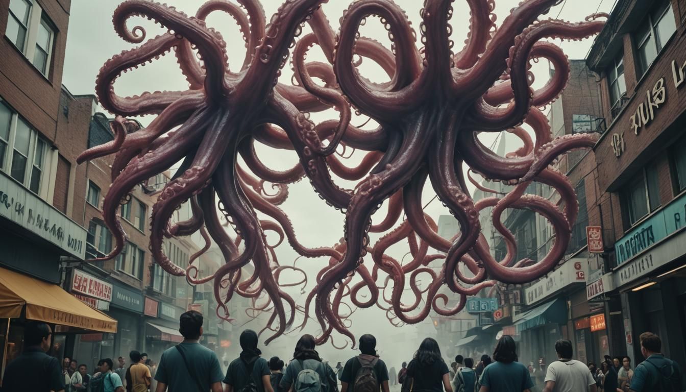 Tentacles Descend: A Photorealistic Cinematic Still