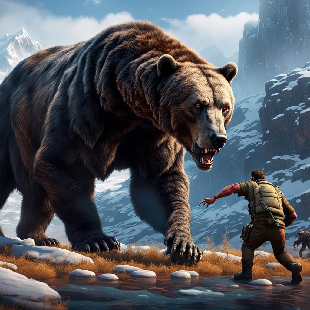Giant Short-Faced Bear Hunting Humans in the Ice Age
